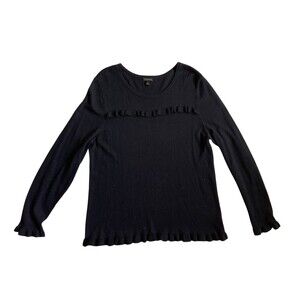 Talbots Cashmere Blend Ruffle Sweater Size XL Black Feminine Quiet Luxury Basic